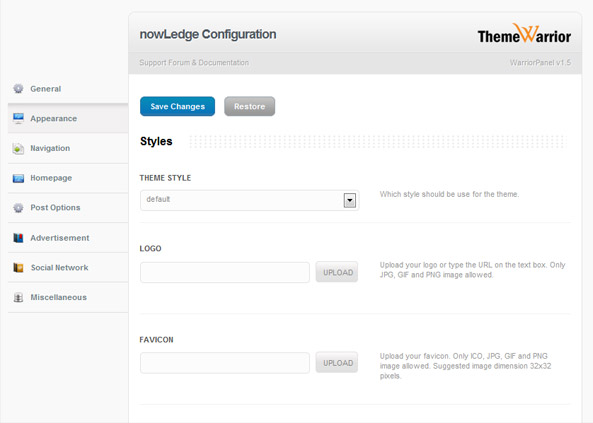 nowLedge - WarriorPanel Appearance Options