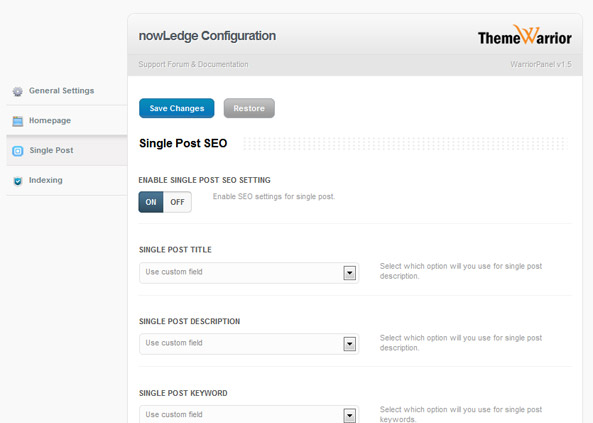 nowLedge - WarriorPanel SEO SIngle Post / Page Options