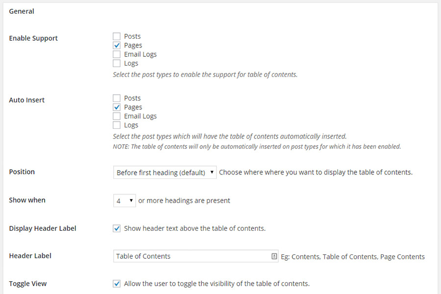 Easy Table of Contents plugin