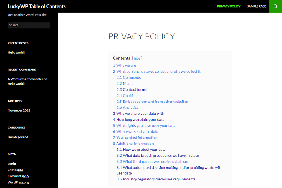 LuckyWP Table of Contents - our personal favourite