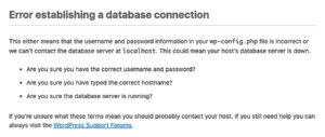 Error establishing database connection in WordPress