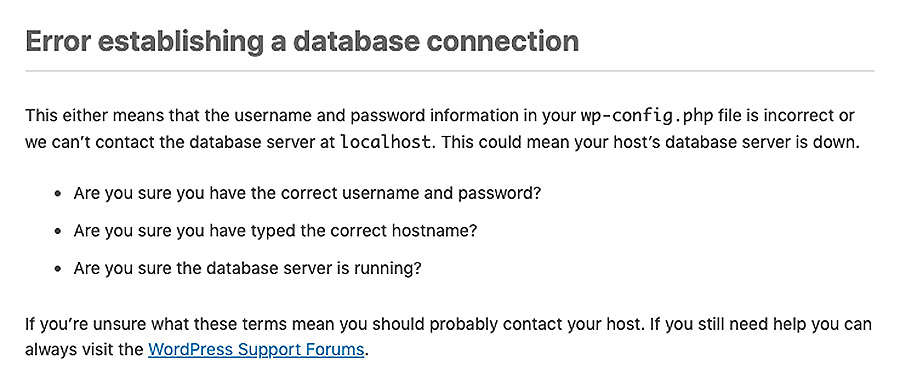 Error establishing database connection in WordPress