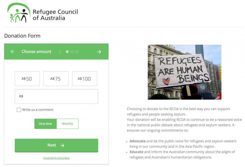 Donation form in Donorbox