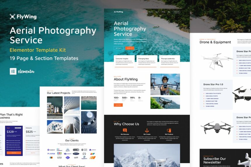 FlyWing – Drone Aerial Video & Photography WordPress Elementor Template Kit