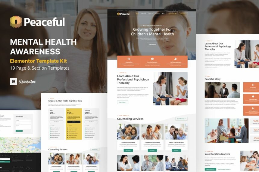 Peaceful – Mental Health Awareness WordPress Elementor Template Kit
