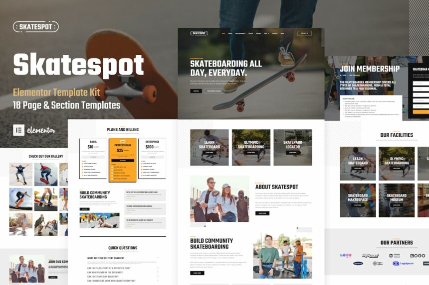 Skatespot – Skateboard Community & Skate Park Elementor Pro Template Kit