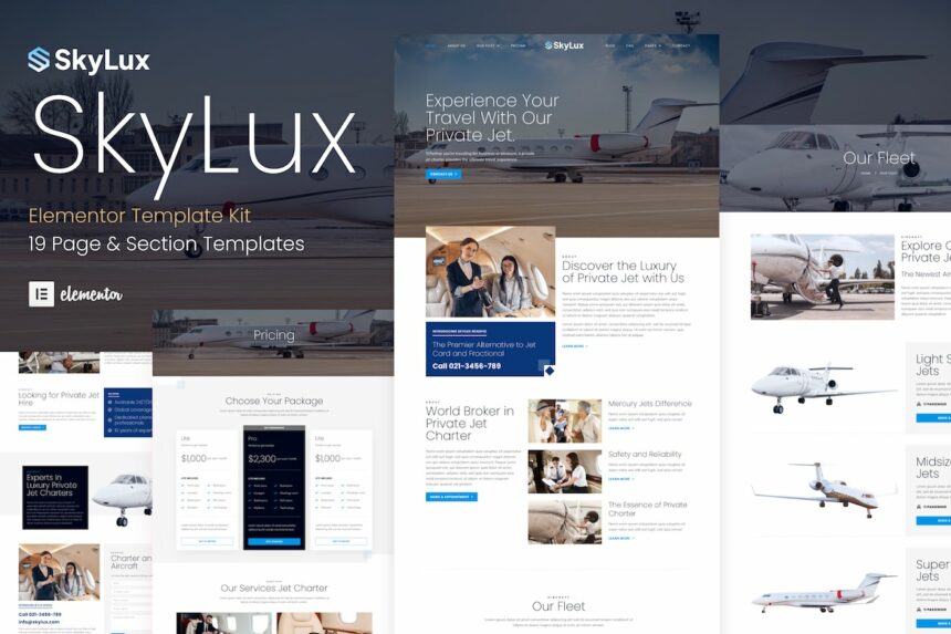 Skylux – Private Jet & Airplane Charter Company Elementor Template Kit