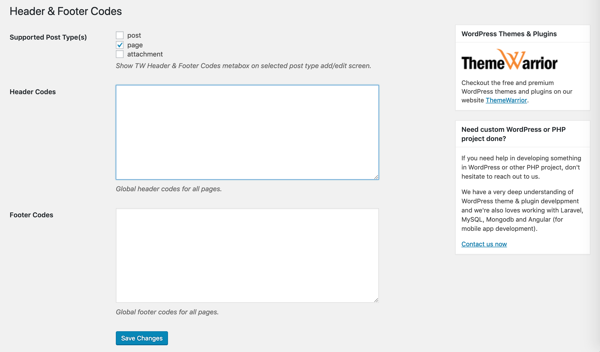TW Header & Footer Codes